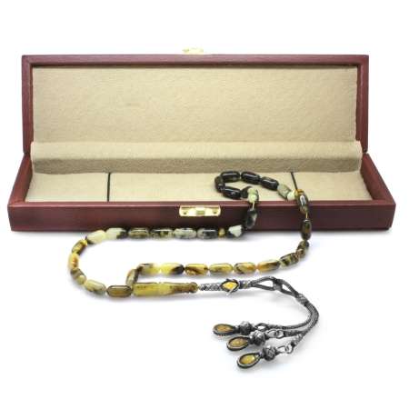 1000 Ayar Gümüş Kazaz Püsküllü Kolye Kesim Süzme Çok Renkli Kaliningrad Damla Kehribar Tesbih - Tesbihane