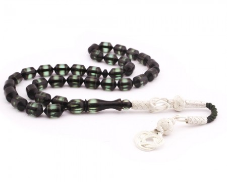 1000 Ayar Kazaz Püsküllü Köşeli Kapsül Kesim Sürmeli Sıkma Kehribar Tesbih - Tesbihane