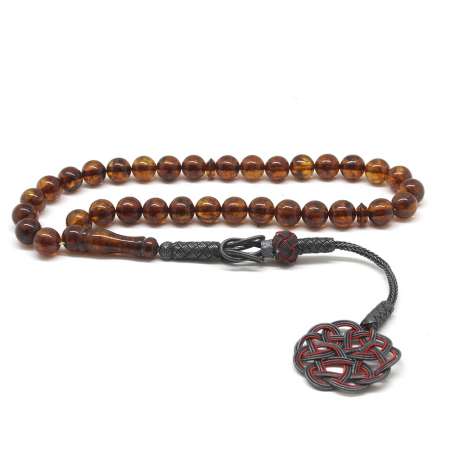 1000 Ayar Kazaz Püsküllü Küre Kesim Bal Rengi Damla Kehribar Tesbih - M3 - Tesbihane