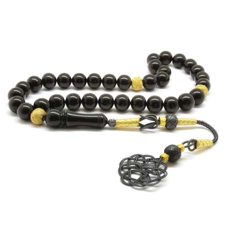 1000 Ayar Gümüş Kazaz Püsküllü Küre Kesim Erzurum Oltu Taşı Tesbih - M1 - Tesbihane