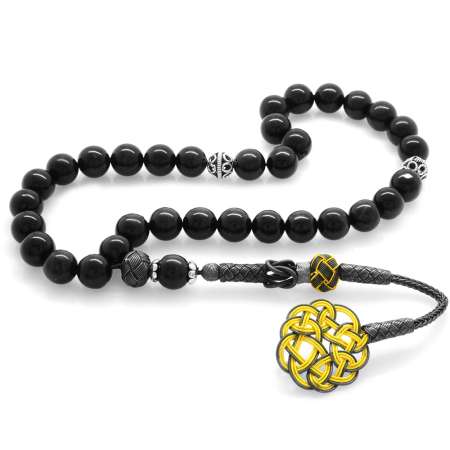 1000 Ayar Gümüş Kazaz Püsküllü Küre Kesim Gri Kaplan Gözü Doğaltaş Tesbih - Tesbihane