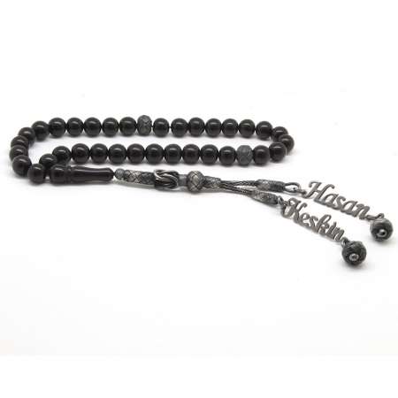 1000 Ayar Gümüş Kazaz Püsküllü Küre Kesim İsim Yazılı Erzurum Oltu Taşı Tesbih - Tesbihane