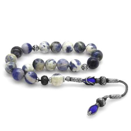 1000 Ayar Gümüş Kazaz Püsküllü Küre Kesim Sodalit Doğaltaş Efe Tesbih - Tesbihane