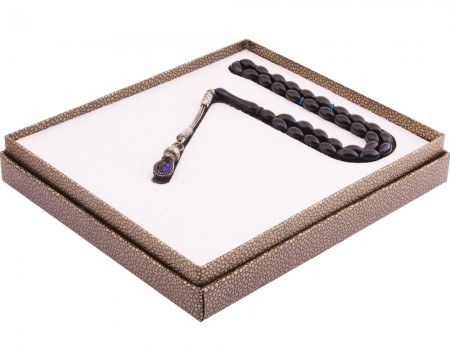 1000 Ayar Kazaz Püsküllü Arpa Kesim Lacivert Sıkma Kehribar Tesbih - Tesbihane