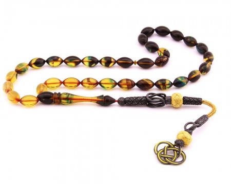 1000 Ayar Kazaz Püsküllü Sıkma Kehribar Tesbih (Model-11) - Tesbihane