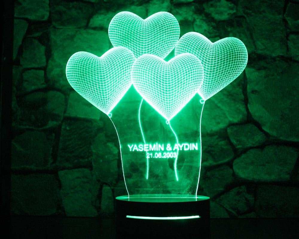 16 Renk İsim Yazılı Kalp Tasarım 3d Led Lamba Model 2 - 7