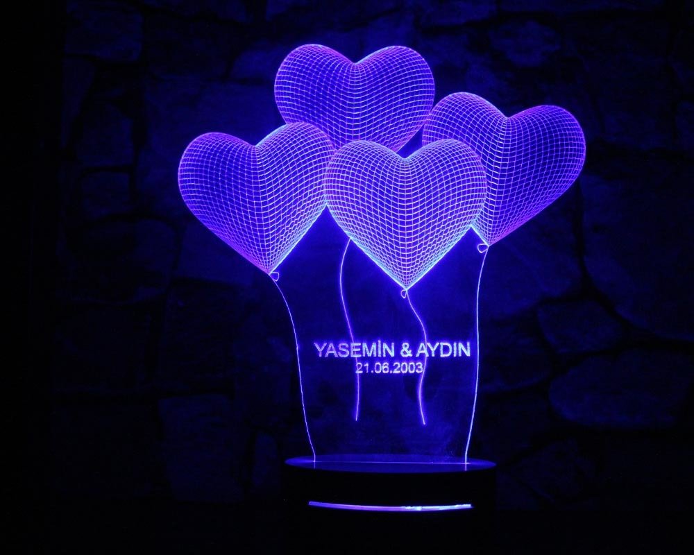 16 Renk İsim Yazılı Kalp Tasarım 3d Led Lamba Model 2 - 5