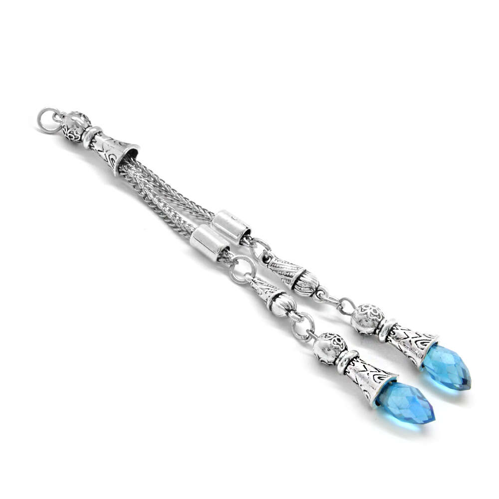 2 li Aqua Mavi Zirkon Taşlı Gümüş Renk Kararmaz Metal Püskül - 1