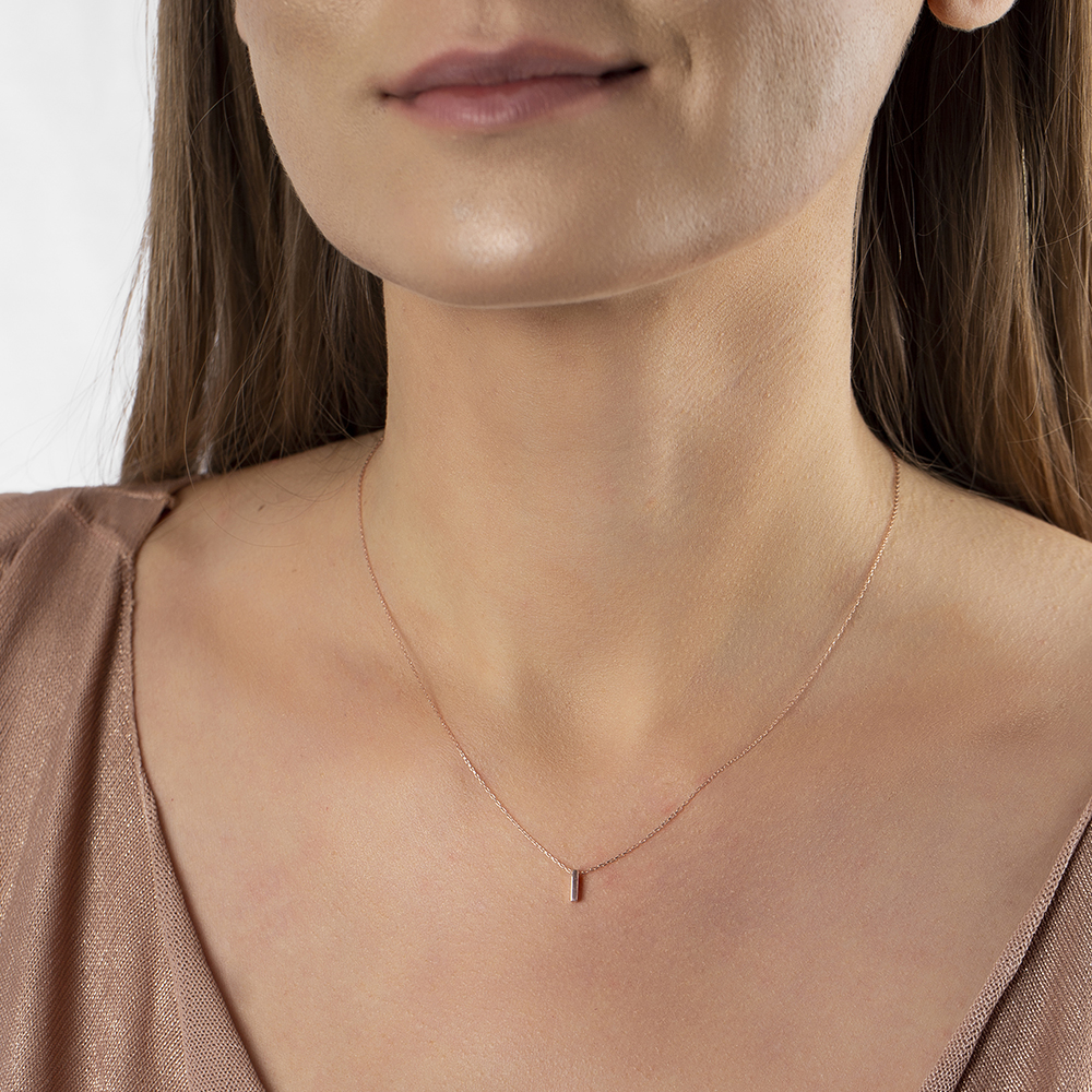 3D Tasarım Rose Renk 925 Ayar Gümüş I Harf Kolye - 3