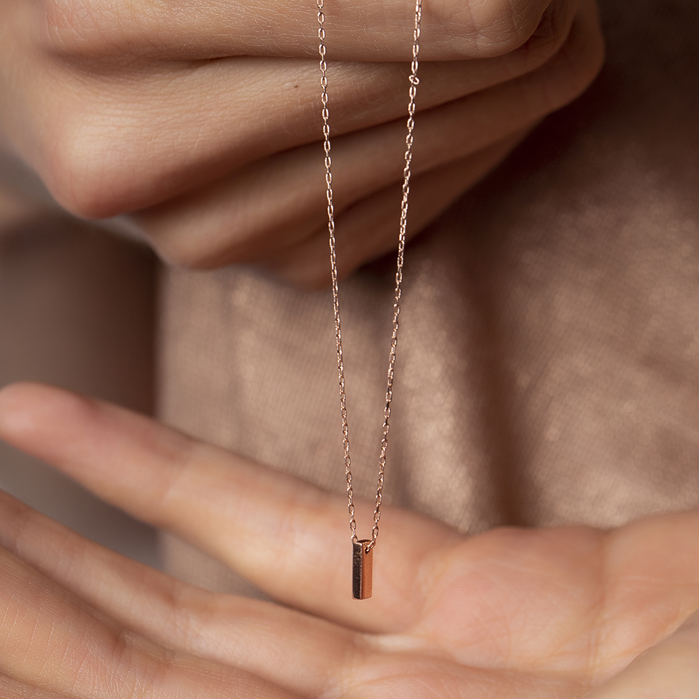 3D Tasarım Rose Renk 925 Ayar Gümüş I Harf Kolye - 4