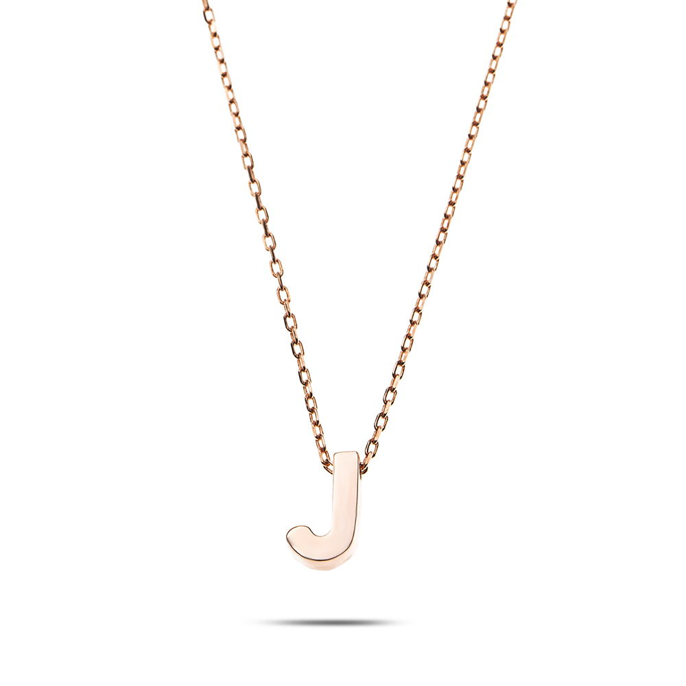 3D Tasarım Rose Renk 925 Ayar Gümüş J Harf Kolye - 5