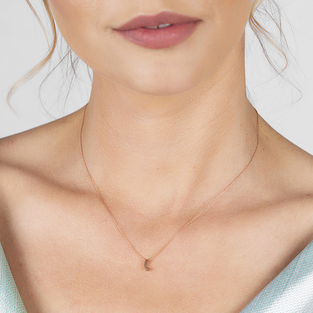 3D Tasarım Rose Renk 925 Ayar Gümüş J Harf Kolye - 3