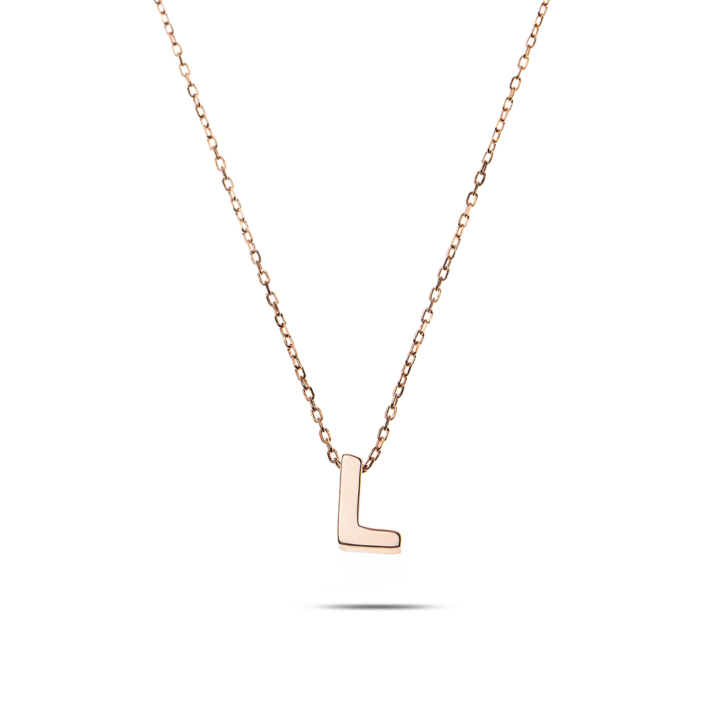 3D Tasarım Rose Renk 925 Ayar Gümüş L Harf Kolye - 5