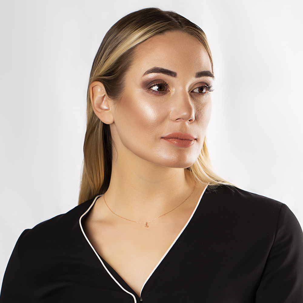 3D Tasarım Rose Renk 925 Ayar Gümüş L Harf Kolye - 2