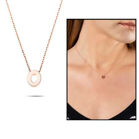 3D Tasarım Rose Renk 925 Ayar Gümüş O Harf Kolye - Tesbihane