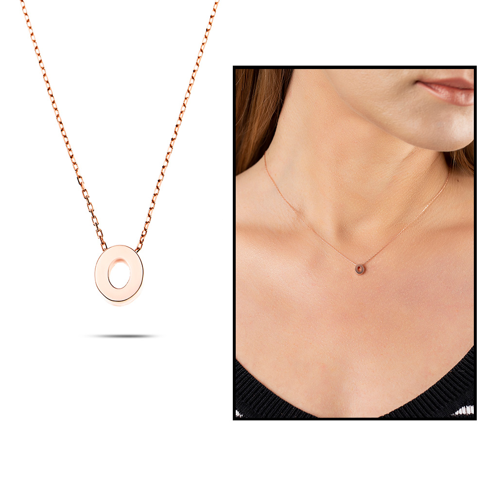 3D Tasarım Rose Renk 925 Ayar Gümüş O Harf Kolye - 1