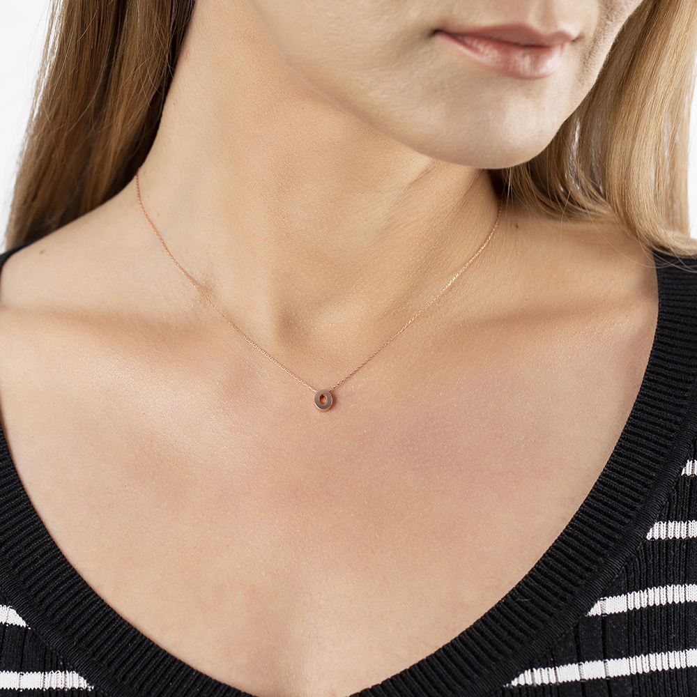 3D Tasarım Rose Renk 925 Ayar Gümüş O Harf Kolye - 3