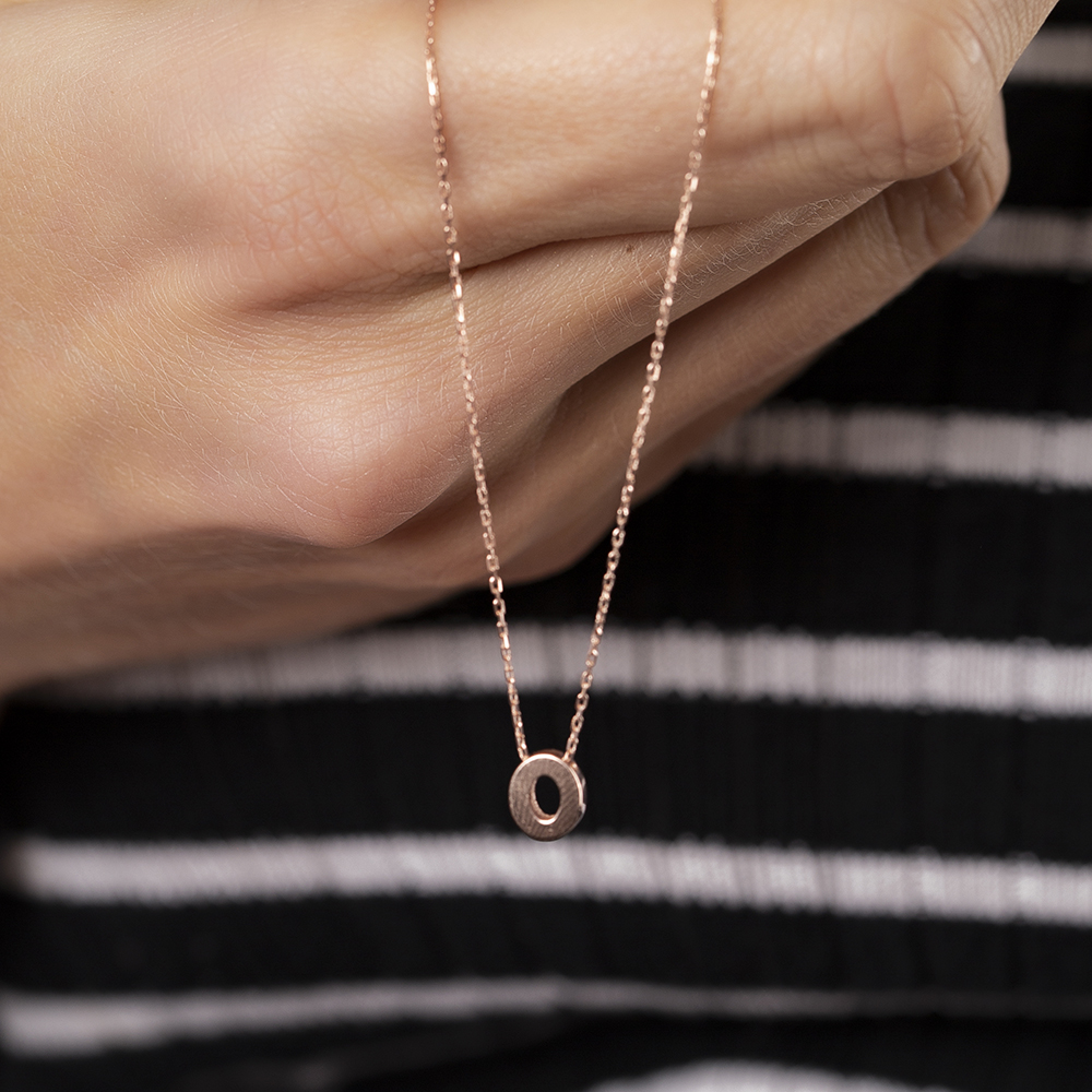 3D Tasarım Rose Renk 925 Ayar Gümüş O Harf Kolye - 4