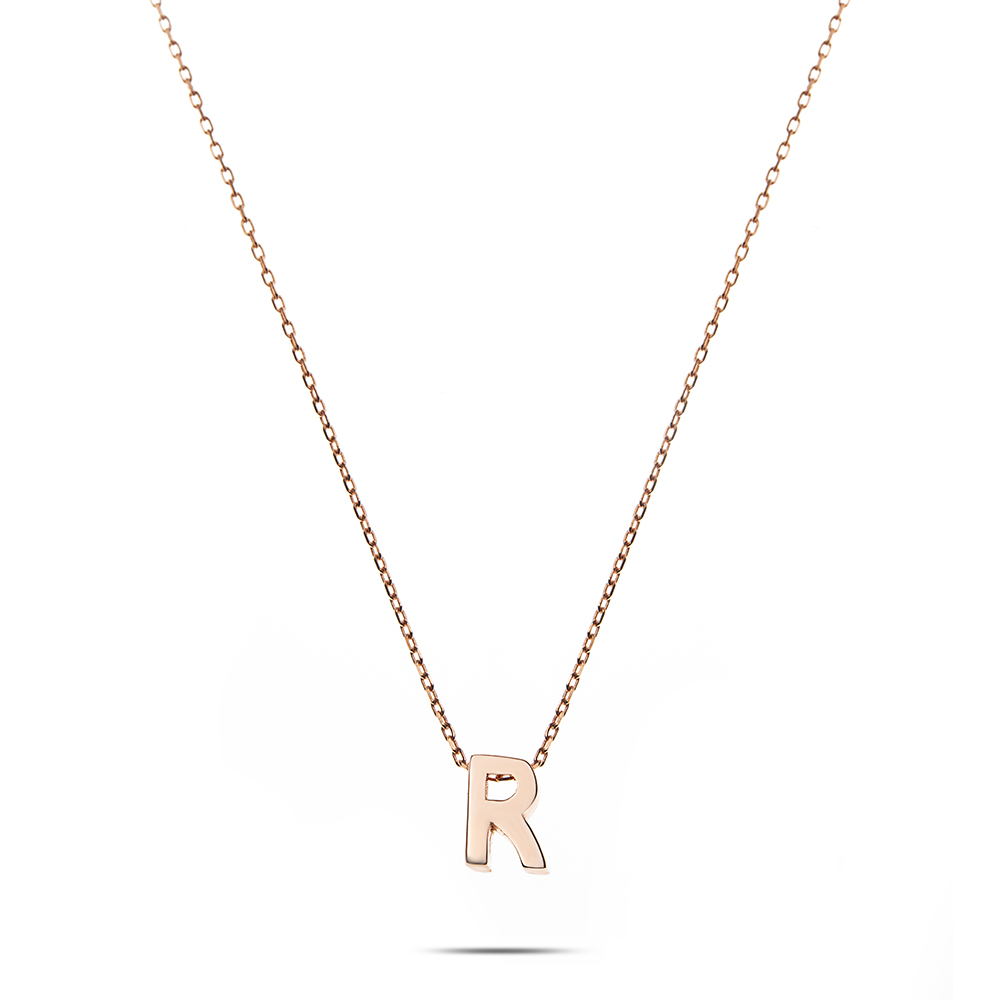 3D Tasarım Rose Renk 925 Ayar Gümüş R Harf Kolye - 5