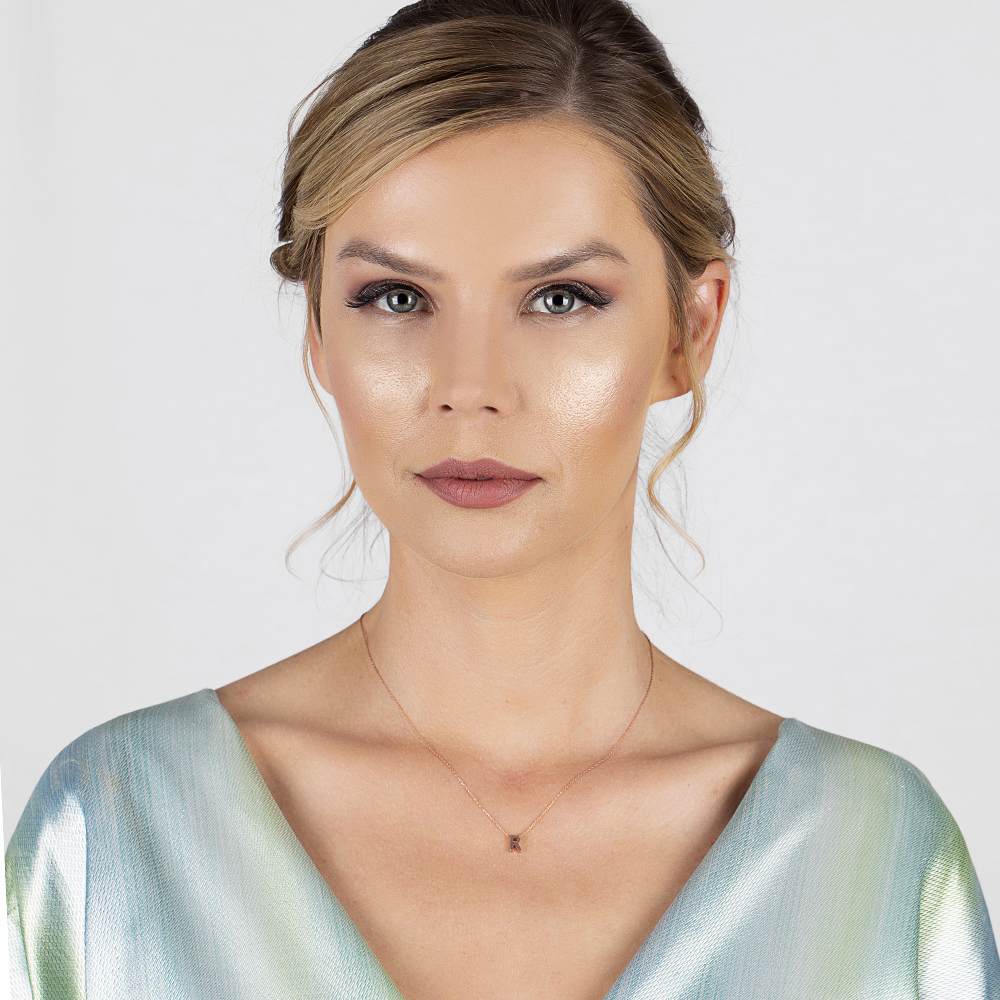 3D Tasarım Rose Renk 925 Ayar Gümüş R Harf Kolye - 2