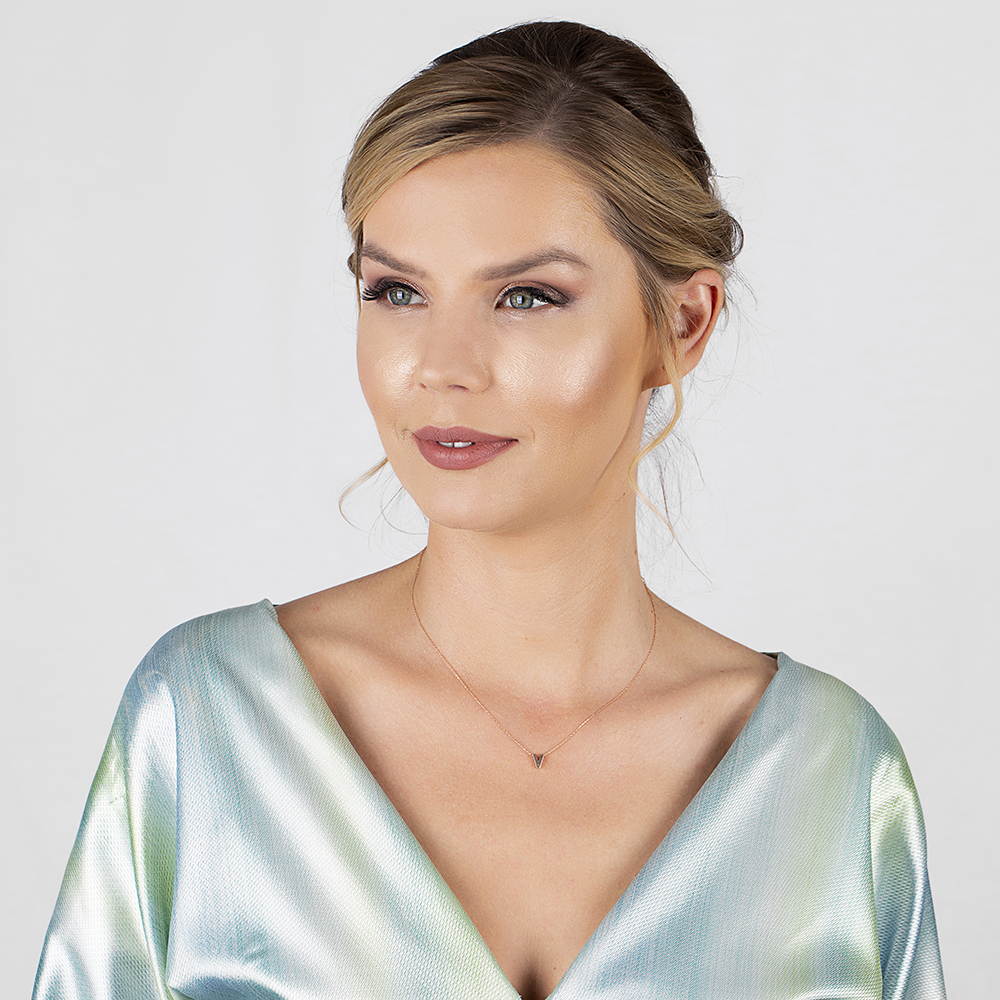 3D Tasarım Rose Renk 925 Ayar Gümüş V Harf Kolye - 2