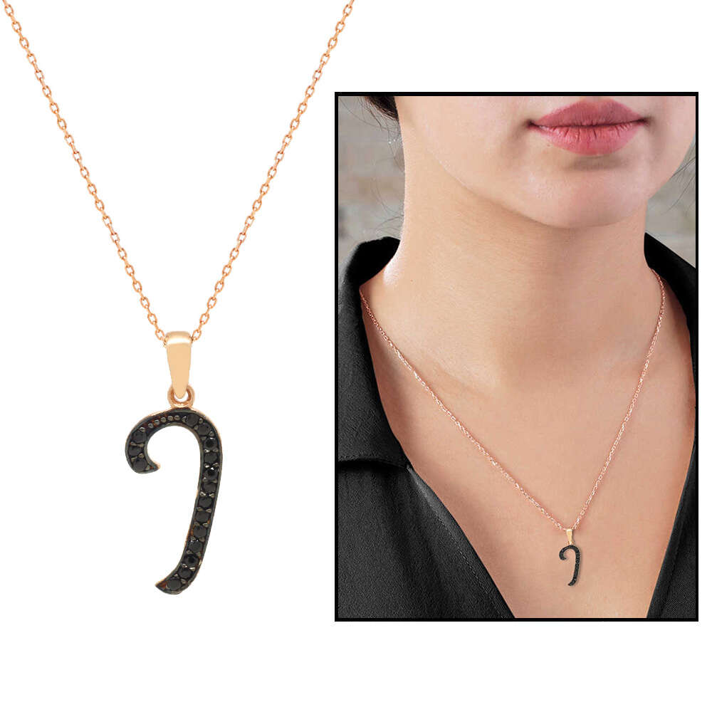 3D Tasarım Siyah Zirkon Taşlı 925 Ayar Gümüş El Yazısı Harf Kolye I - 1