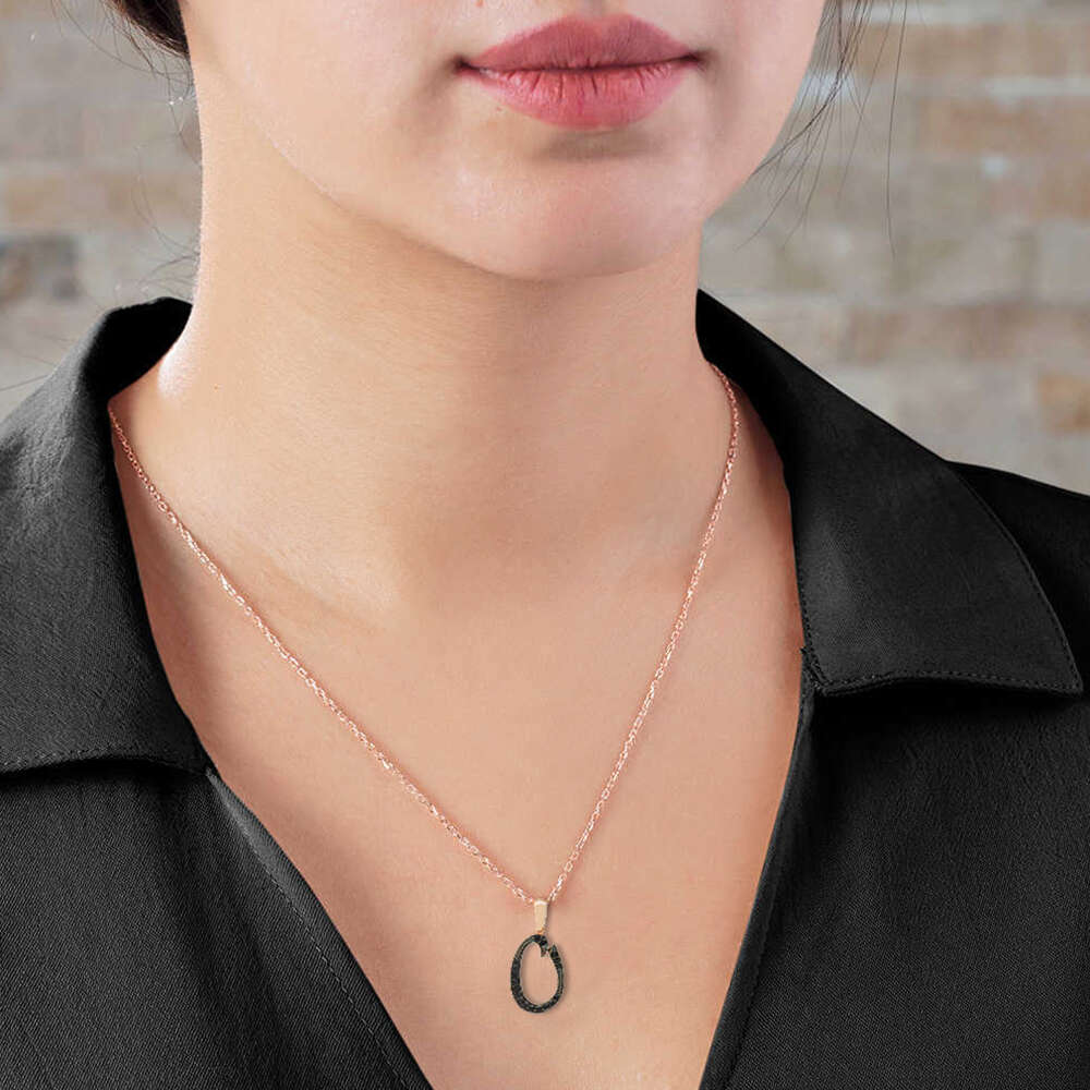 3D Tasarım Siyah Zirkon Taşlı 925 Ayar Gümüş El Yazısı Harf Kolye O - 2