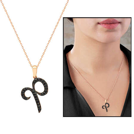 3D Tasarım Siyah Zirkon Taşlı 925 Ayar Gümüş El Yazısı Harf Kolye 