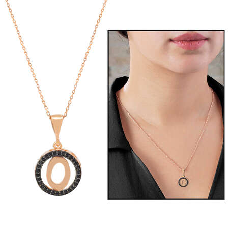 3D Tasarım Siyah Zirkon Taşlı 925 Ayar Gümüş Harf Kolye 0 - Tesbihane