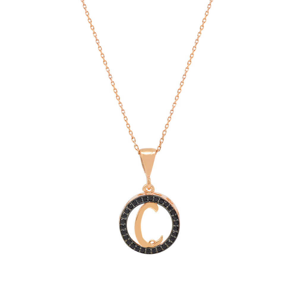 3D Tasarım Siyah Zirkon Taşlı 925 Ayar Gümüş Harf Kolye Ç - 3