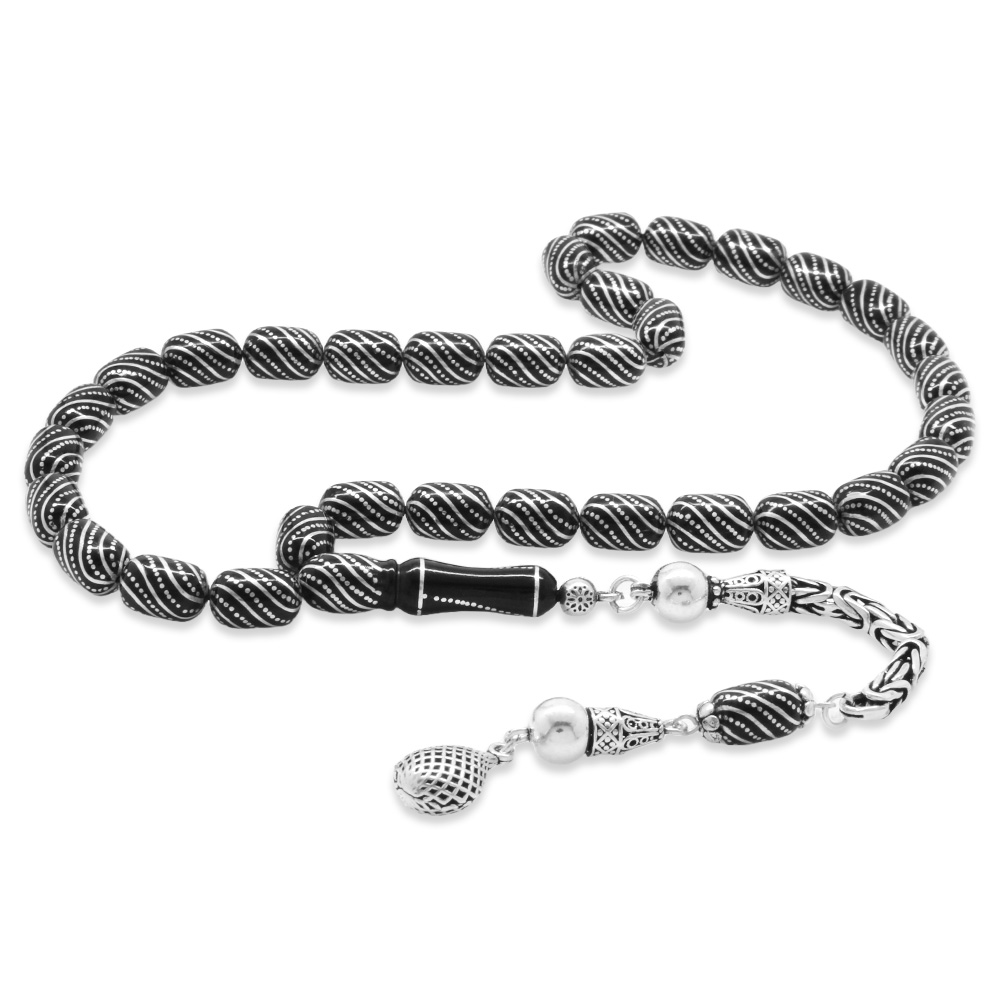 4260 Adet Gümüş Çeşmi Bülbül İşleme 925 Ayar Gümüş Kral Püskül Kapsül Kesim Erzurum Oltu Taşı Tesbih - 1