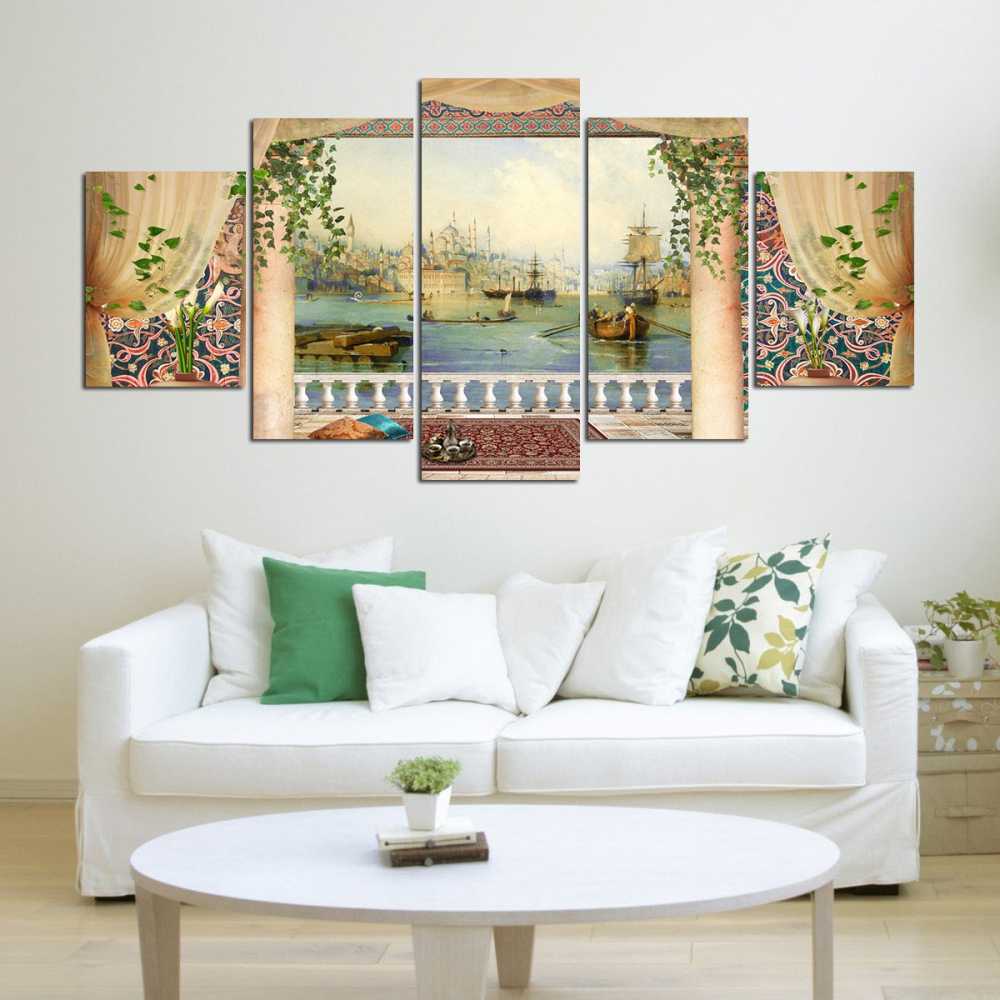 5 Parça Cami ve Şehir Manzaralı Kanvas Tablo (Model-2) - 2