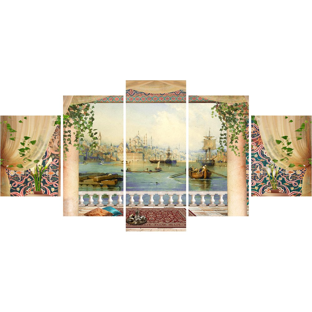 5 Parça Cami ve Şehir Manzaralı Kanvas Tablo (Model-2) - 1