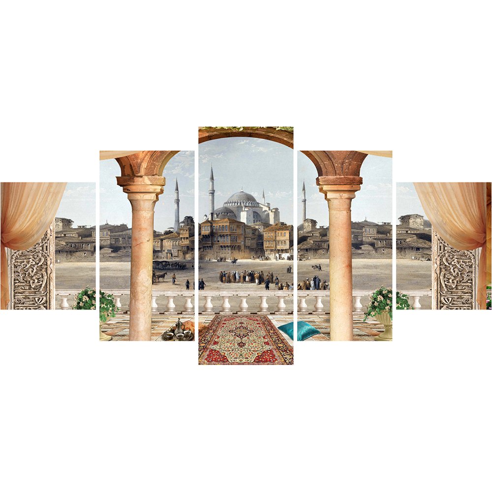 5 Parça Cami ve Şehir Manzaralı Kanvas Tablo (Model-3) - 1
