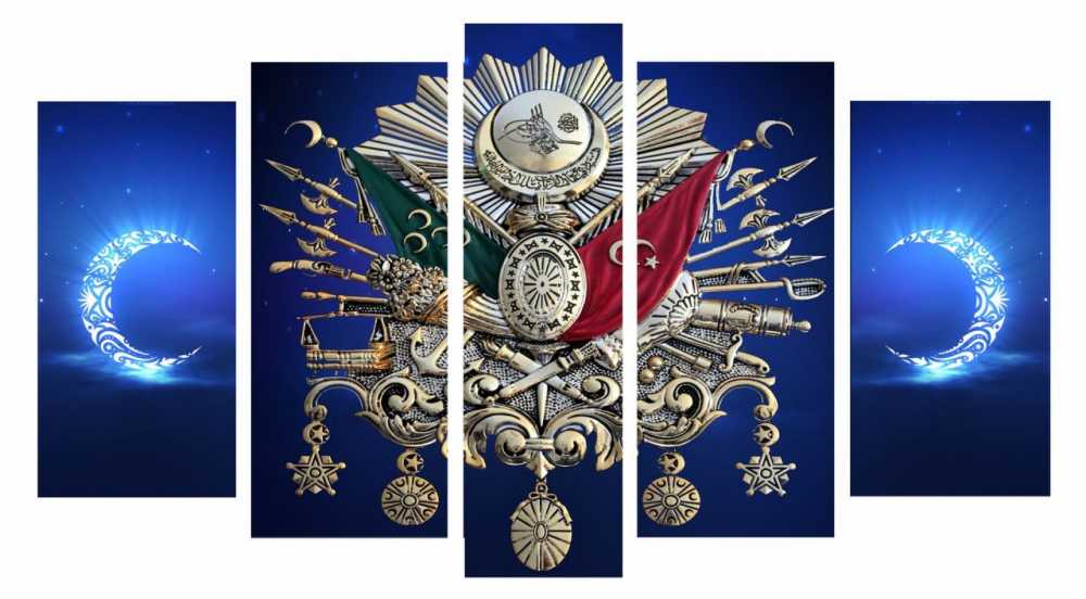 5 Parça Gece Temalı Osmanlı Arma Kanvas Tablo - 1
