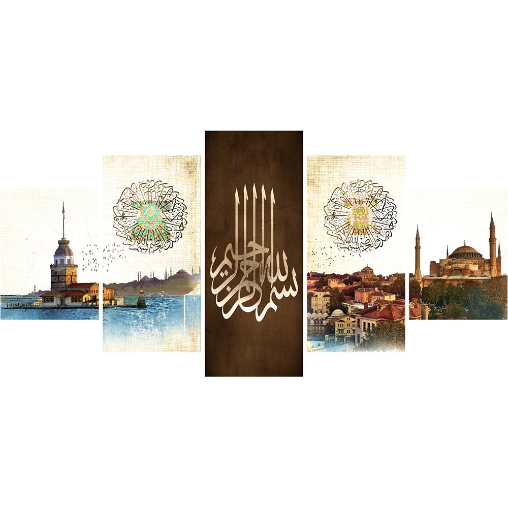 5 Parça İstanbul Temalı Kanvas Tablo - 1