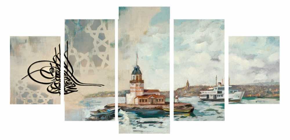 5 Parça Kız Kulesi Manzaralı Kanvas Tablo - 1