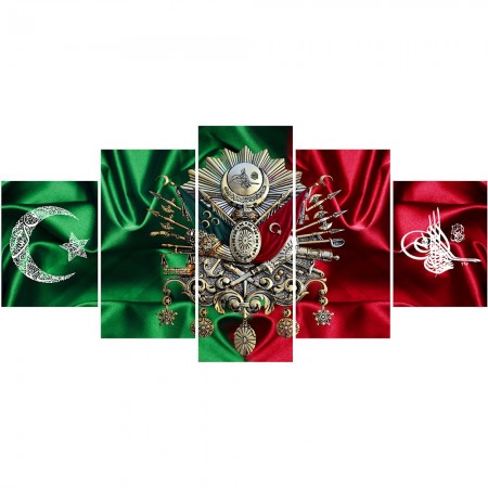 5 Parça Osmanlı Arma ve Tuğra Temalı Kanvas Tablo - Tesbihane
