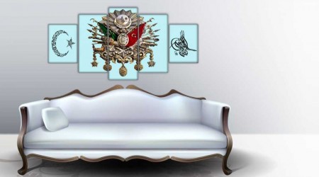 5 Parça Osmanlı Devlet Armalı Ayyıldızlı Tuğralı Kanvas Tablo(Model-2) - Tesbihane