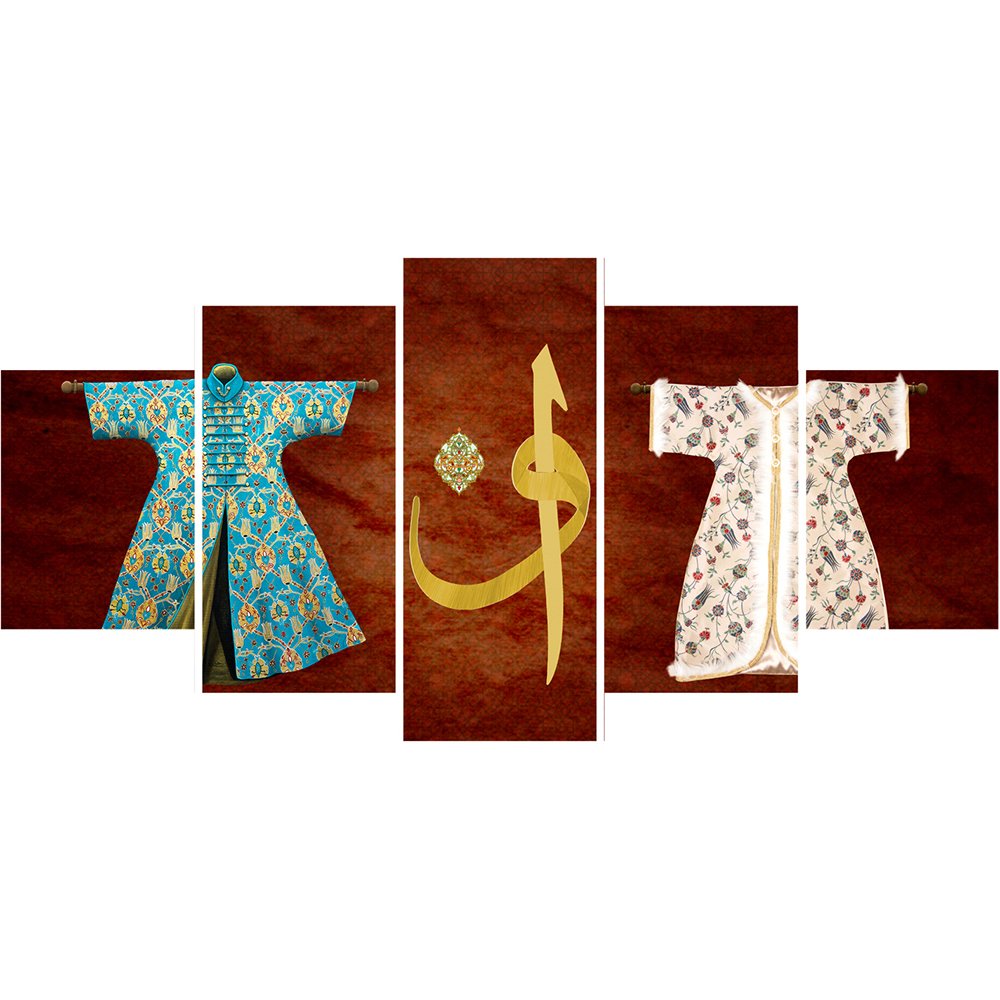 5 Parça Osmanlı Kaftan ve Elif Vav Temalı Kanvas Tablo - 1