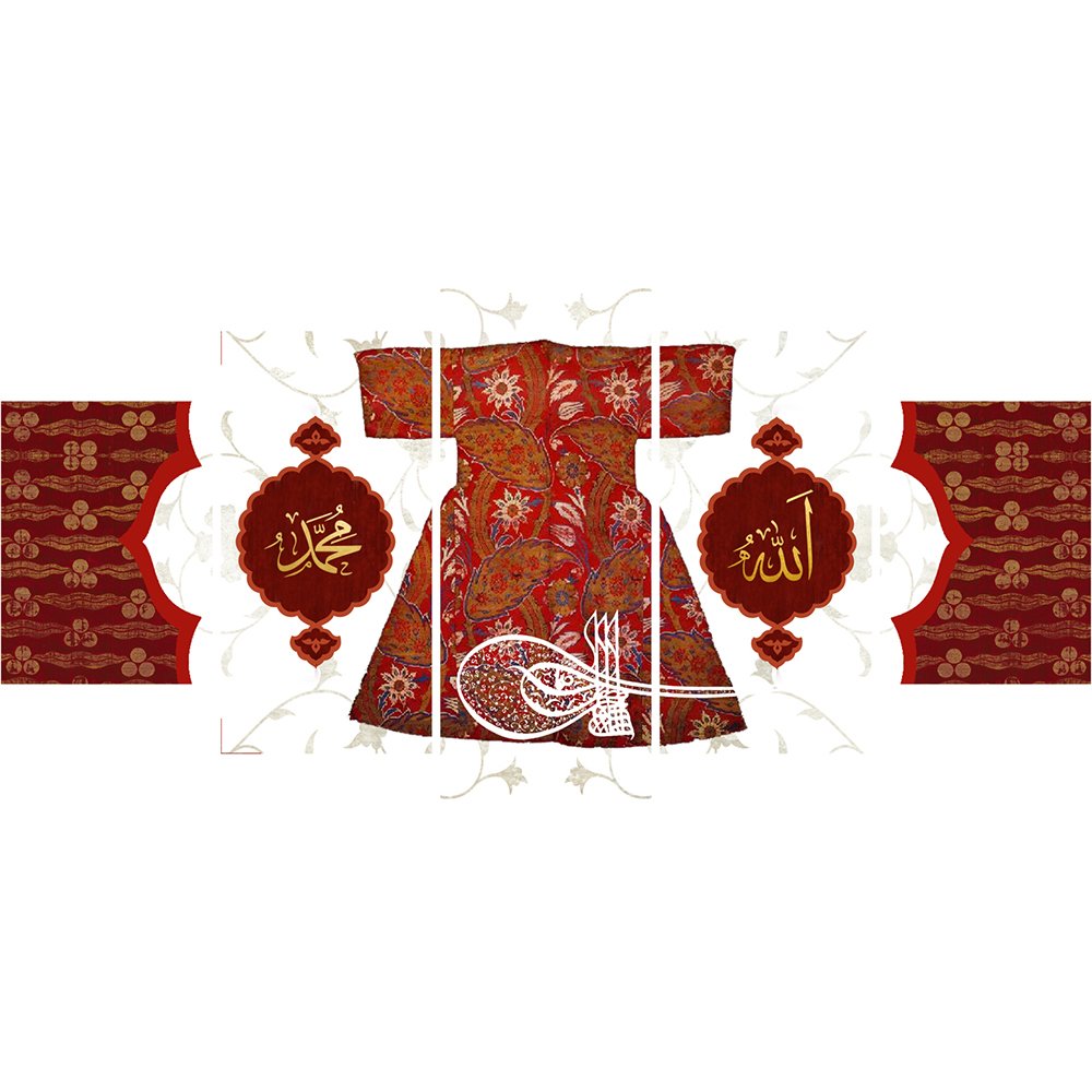 5 Parça Osmanlı Kaftan ve Tuğra Temalı Kanvas Tablo - 1