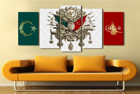 5 Parça Özel Tasarım Osmanlı Arma Kanvas Tablo - Tesbihane