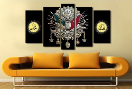 5 Parça Siyah Zemin Osmanlı Tasarım Kanvas Tablo - Tesbihane