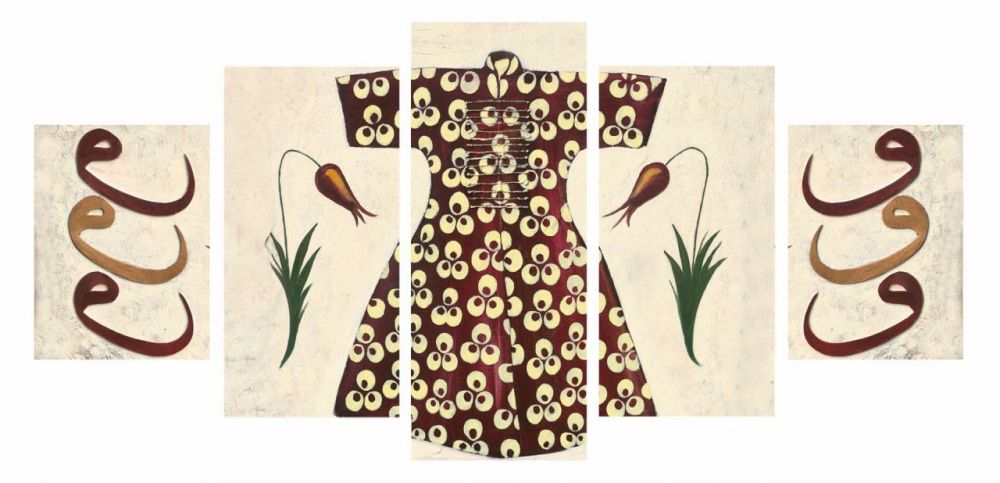 5 Parça Vav-Lale Tasarım Kaftan Model Kanvas Tablo - 1