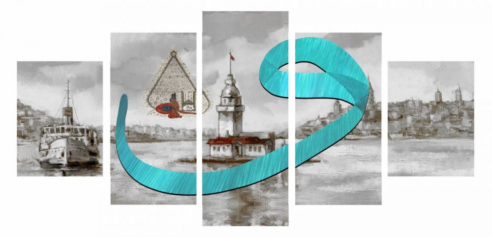 5 Parça Vav Tasarım Kız Kulesi Kanvas Tablo - 1