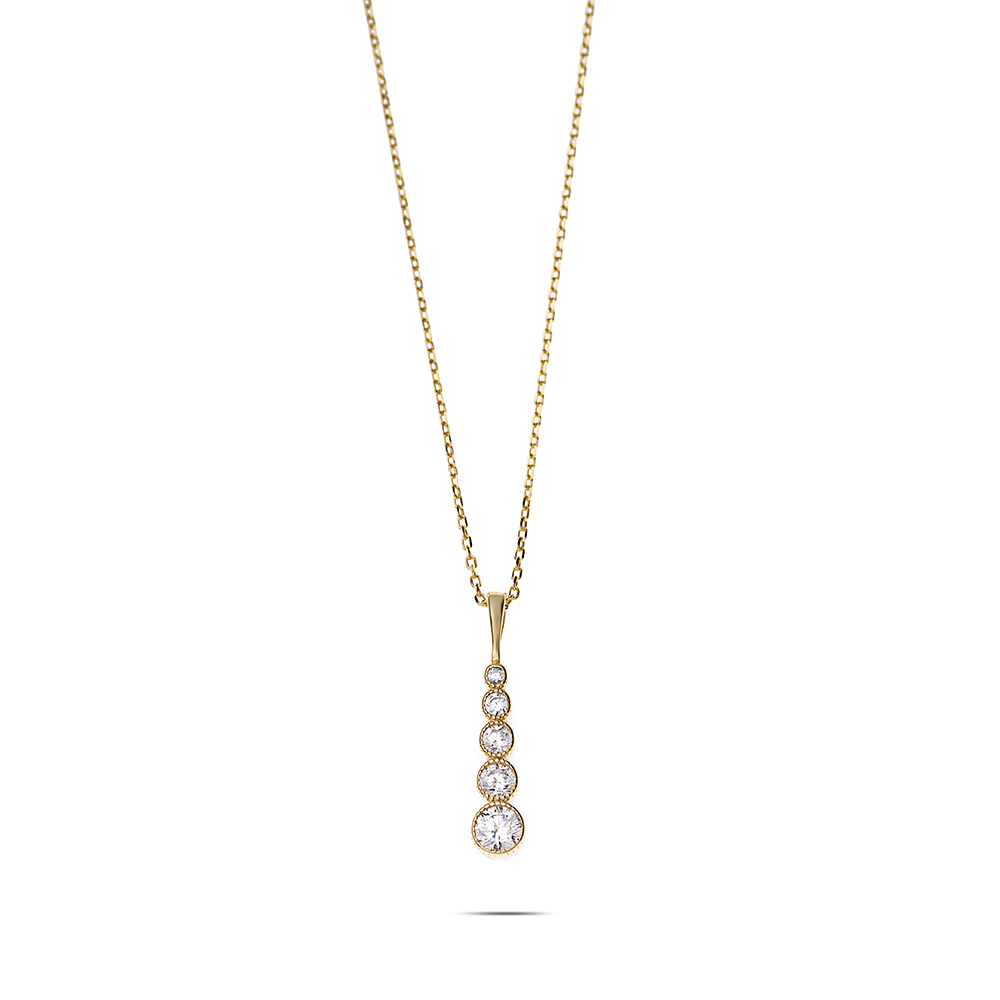 5 li Damla Tasarım Zirkon Taşlı Altın Renk 925 Ayar Gümüş Bayan Kolye - 5