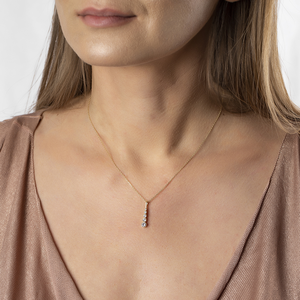 5 li Damla Tasarım Zirkon Taşlı Altın Renk 925 Ayar Gümüş Bayan Kolye - 3