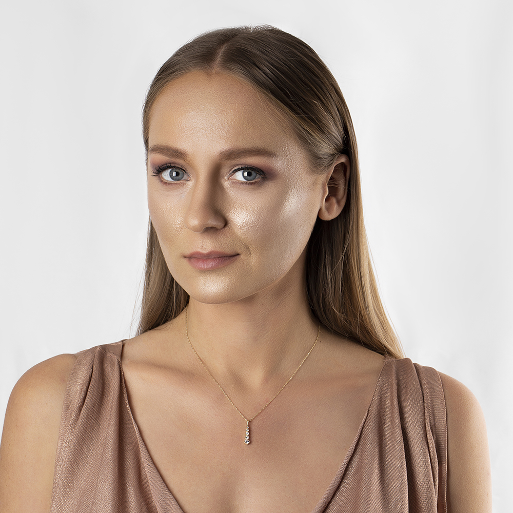 5 li Damla Tasarım Zirkon Taşlı Altın Renk 925 Ayar Gümüş Bayan Kolye - 2