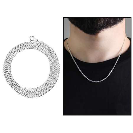 925 Ayar Gümüş 50 cm Uzunluk 100 Mikron Kalınlık Gurmet Erkek Zincir Kolye - Tesbihane