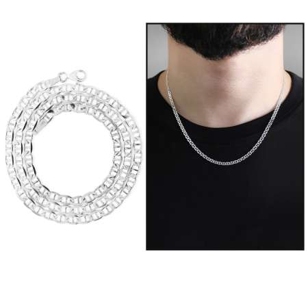 925 Ayar Gümüş 50 cm Uzunluk 80 Mikron Kalınlık Barlı Erkek Zincir Kolye - Tesbihane